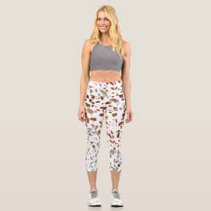 Leggings Capri Abstrait Terrazzo Mosaic rouille Brown & Motif ble