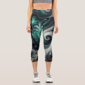 Leggings Capri Abstrait vert, argent et noir (Recto)