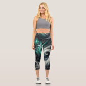 Leggings Capri Abstrait vert, argent et noir (Recto)