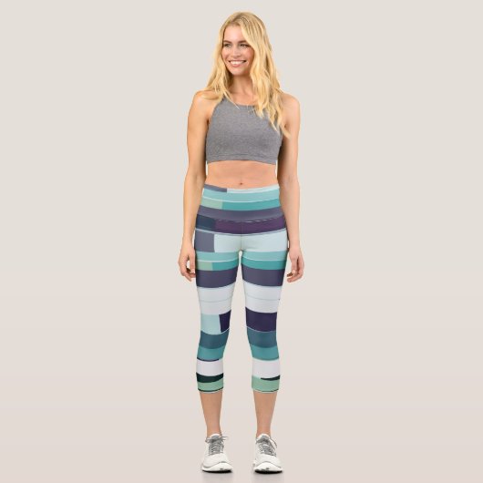 Leggings Capri Abstrait violet, vert et turquoise (Recto)
