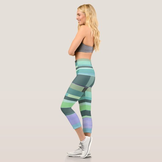 Leggings Capri Abstrait violet, vert et turquoise (Gauche)