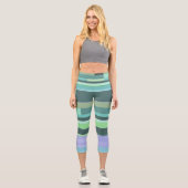 Leggings Capri Abstrait violet, vert et turquoise (Recto)