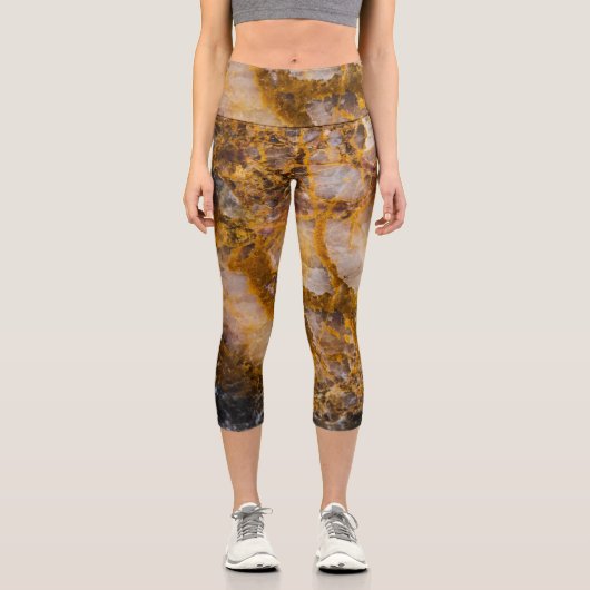 Leggings Capri Abstraite bronze texture de roche minérale blanche (Recto)