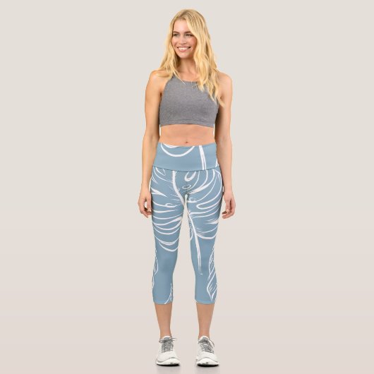 Leggings Capri Abstraite Feuille Tropicale : Verdure transparente (Recto)