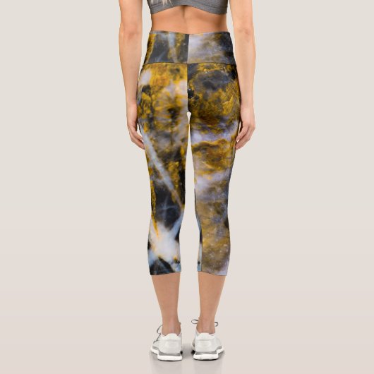 Leggings Capri Abstraite ligne blanche or texture rocheuse (Verso)
