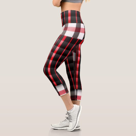 Leggings Capri Abstraite Rouge Noir Plaid Collection moderne (Gauche)