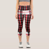 Leggings Capri Abstraite Rouge Noir Plaid Collection moderne (Recto)