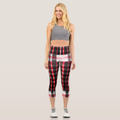 Leggings Capri Abstraite Rouge Noir Plaid Collection moderne (Recto)