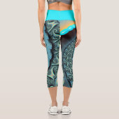Leggings Capri Abstraite spirale d'art fractal bleu turquoise ora (Verso)