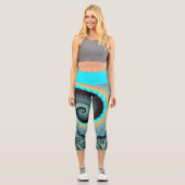 Leggings Capri Abstraite spirale d'art fractal bleu turquoise ora (Recto)