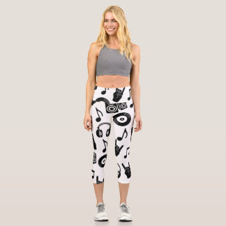 Leggings Capri Accessoires musicaux : Motif Vintage monochrome.