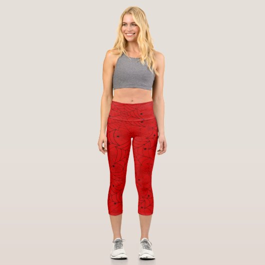Leggings Capri acide d'araignée halloween rouge (Recto)