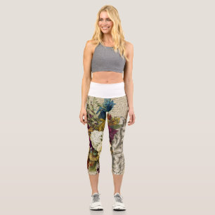 Leggings Capri affiche d'anatomie du cerveau floral médical