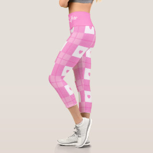Leggings Capri Amour moderne Plaid Pink Heart Collection
