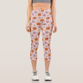 Leggings Capri Amusants Citrouilles d'Halloween et Fleurs Motif (Recto)