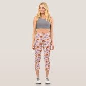 Leggings Capri Amusants Citrouilles d'Halloween et Fleurs Motif (Recto)