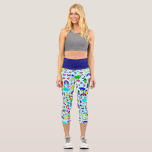 Leggings Capri ananas cactus arc-en-ciel monstère doodé