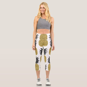 Leggings Capri Ananas En Or : Blanc Dessiné À La Main Sans Coutur