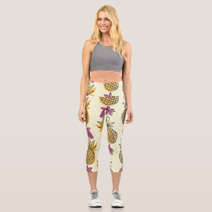 Leggings Capri Ananas, fraise design textile vintage.