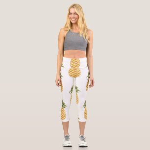 Leggings Capri Ananas peint à la main, arrière - plan aquarelle.