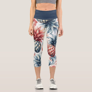Leggings Capri Ananas rouges, blancs et bleus
