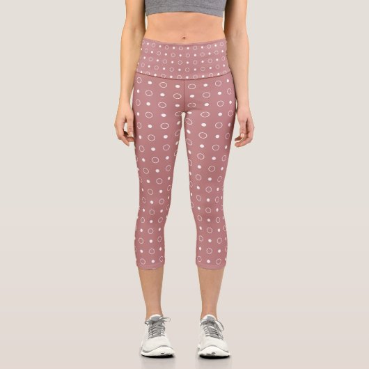 Leggings Capri Ancien Rose et anneaux blancs (Recto)
