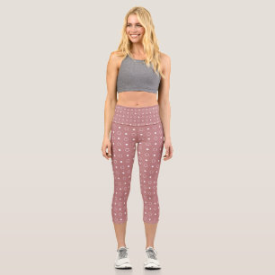 Leggings Capri Ancien Rose et anneaux blancs