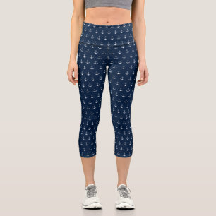 Leggings Capri Ancrage nautique bleu marine bleu blanc motif mign