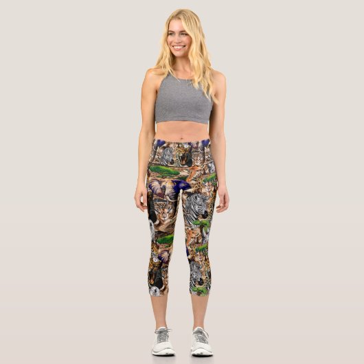 Leggings Capri Animaux sauvages de la Savane africaine (Recto)