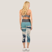 Leggings Capri Antique Japonais Bleu Vagues Océan Imprimer (Verso)
