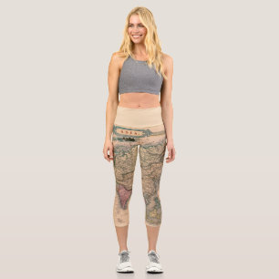 Leggings Capri Antique vieille carte inspirée (11)