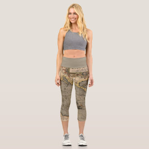 Leggings Capri Antique vieille carte inspirée (14) étiquette de b
