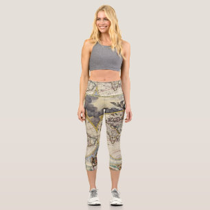 Leggings Capri Antique vieille carte inspirée (4)