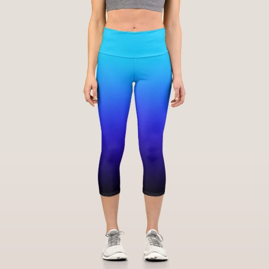 Leggings Capri Aqua Blue Indigo et Black Ombre (Recto)