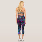 Leggings Capri Aqua Magenta et Abstrait noir (Verso)