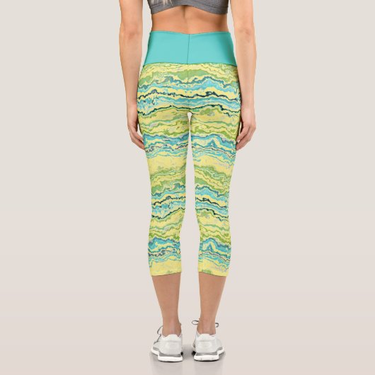 Leggings Capri Aqua Turquoise Lime Green Minéraux Motif d'âge (Verso)