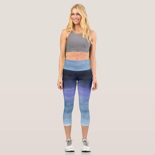 Leggings Capri Aquarelle bleu moderne violet (Recto)
