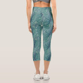 Leggings Capri Aquarelle Bleu Vert Turquoise Tropical Feuille Mot (Verso)