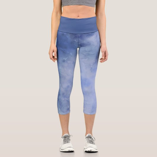 Leggings Capri Aquarelle bleue et blanche (Recto)