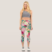Leggings Capri Aquarelle couleur mignonne Design rose floral (Recto)