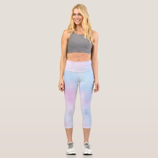 Leggings Capri Aquarelle Dreamy Rose bleu turquoise (Recto)