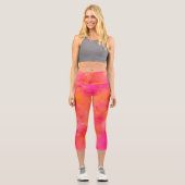 Leggings Capri Aquarelle encre Abstraite Art rose orange (Recto)