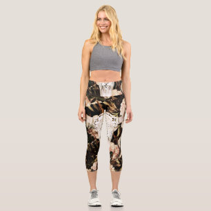 Leggings Capri Aquarelle ethnique : arrière - plan floral rétro.