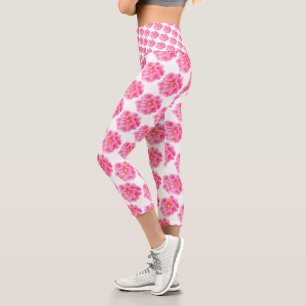 Leggings Capri Aquarelle fleurie de printemps art camélia rose