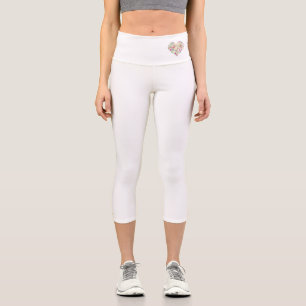 Leggings Capri Aquarelle Floral Coeur rose sucré Valentine Amour