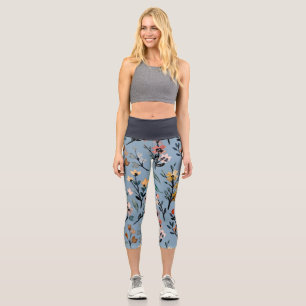 Leggings Capri Aquarelle florale Bleu Doux