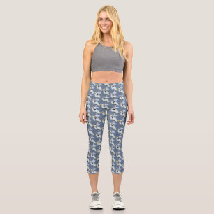 Leggings Capri Aquarelle Grand Héron Bleu Oiseau Nature animale