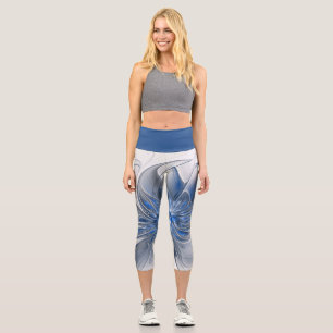Leggings Capri Aquarelle gris bleu Abstrait Fractal Art Flower