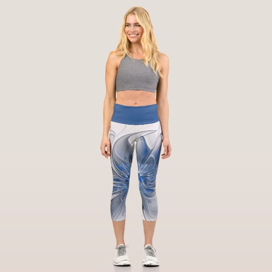 Leggings Capri Aquarelle gris bleu Abstrait Fractal Art Flower (Recto)