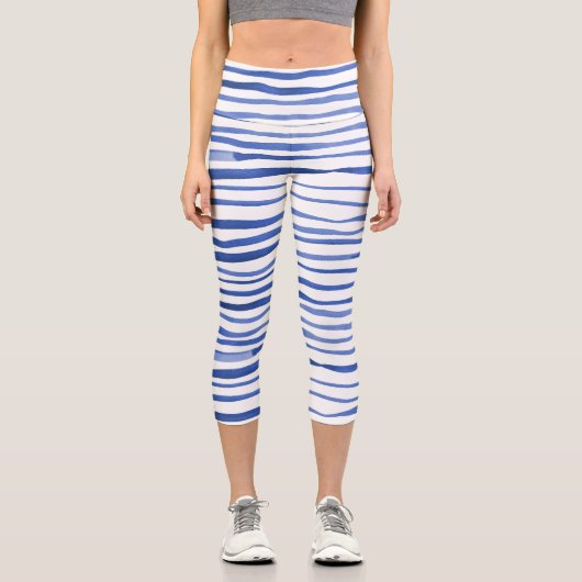 Leggings Capri Aquarelle irrégulière lignes simples - bleu (Recto)